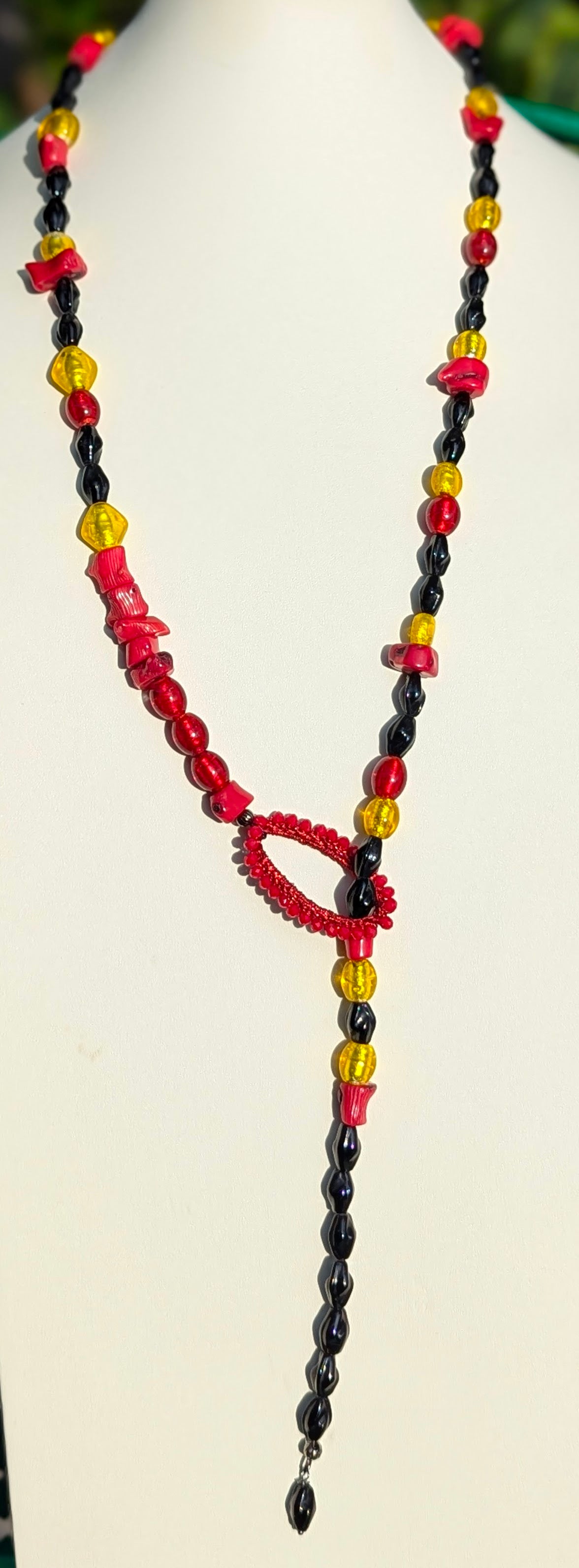 Red, Black, Yellow Beaded Coral Snake Lariat One of One ready for Halloween Sugar Gay Isber Unisex