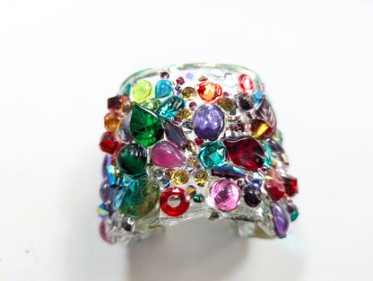 Multi Colored Confetti 2.5 inch-wide Clear Resin Cuff Bracelet Vintage Swarovski Stones Handmade Sustainable USA Sugar Gay Isber Holiday