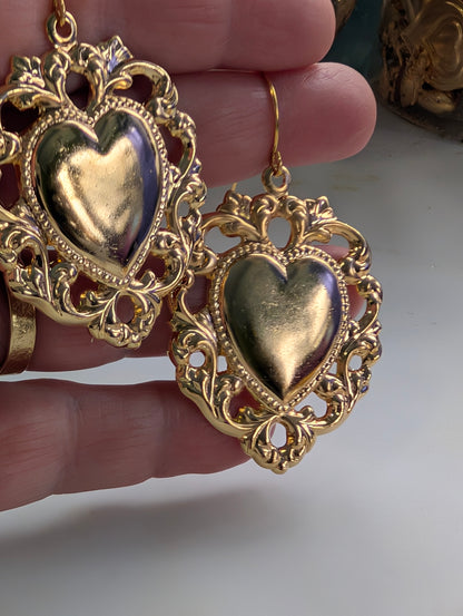 24k Gold Plated Heart Earrings 2.4 inch Long USA Made by Sugar Gay Isber Gift unisex-adult Bridal (Copy)