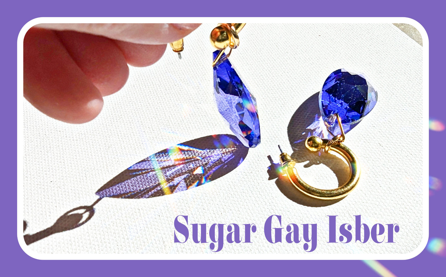 Swarovski Blue Violet Purple Crystal Earrings Gold plate USA-made Sugar Gay Isber