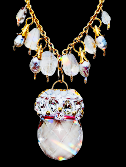 Extra large crystal drop, XL baroque pearls, Gold, Swarvoski, faceted quartz beads Sugar Gay Isber bridal necklace