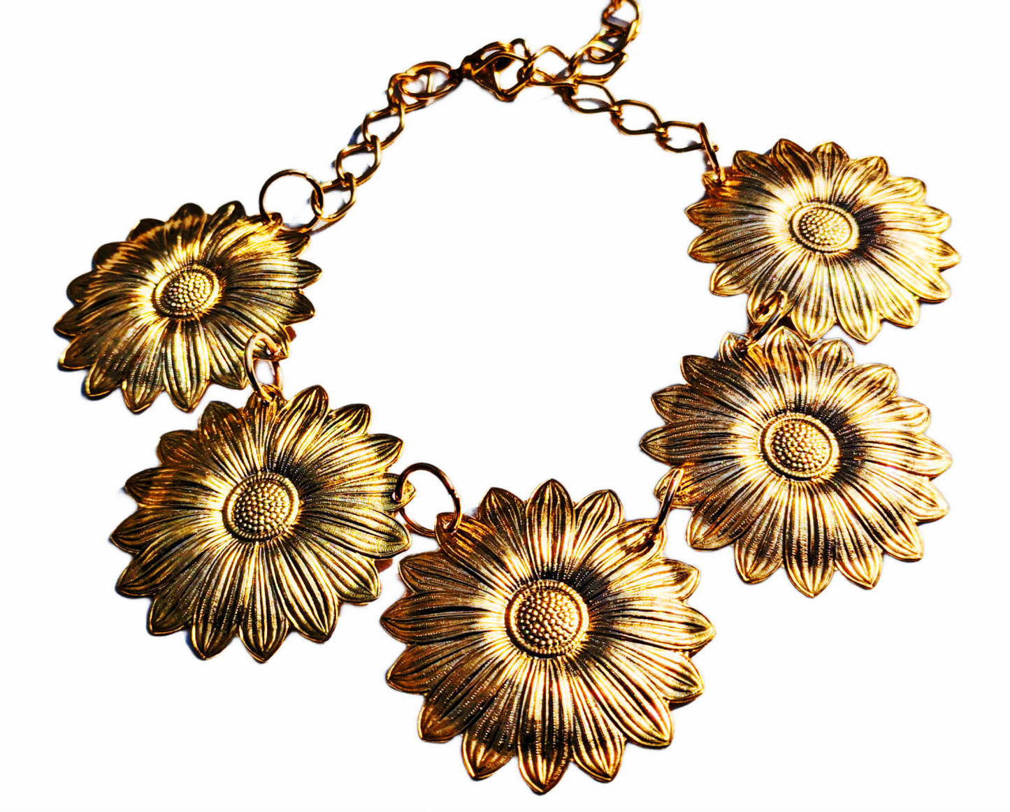 24k Gold-Plated Bold Jumbo Flower Collar USA Made Gold Plated Brass Sugar Gay Isber WOW Necklace Adjustable