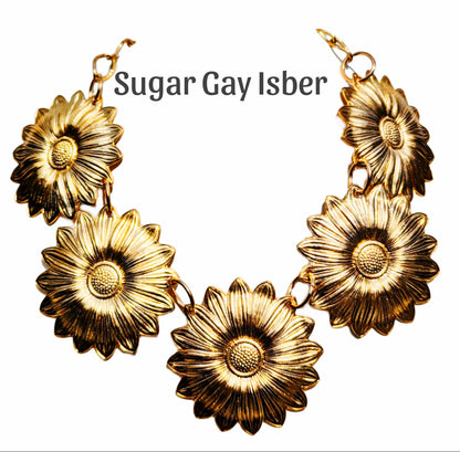 24k Gold-Plated Bold Jumbo Flower Collar USA Made Gold Plated Brass Sugar Gay Isber WOW Necklace Adjustable