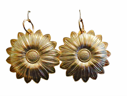 24K Gold-Plated Jumbo Flower Earrings 3 inches USA Made by Sugar Gay Isber unisex-adult