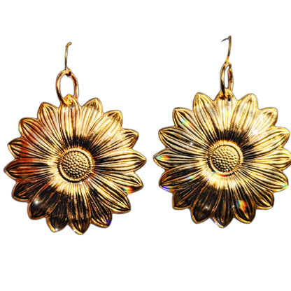 24K Gold-Plated Jumbo Flower Earrings 3 inches USA Made by Sugar Gay Isber unisex-adult