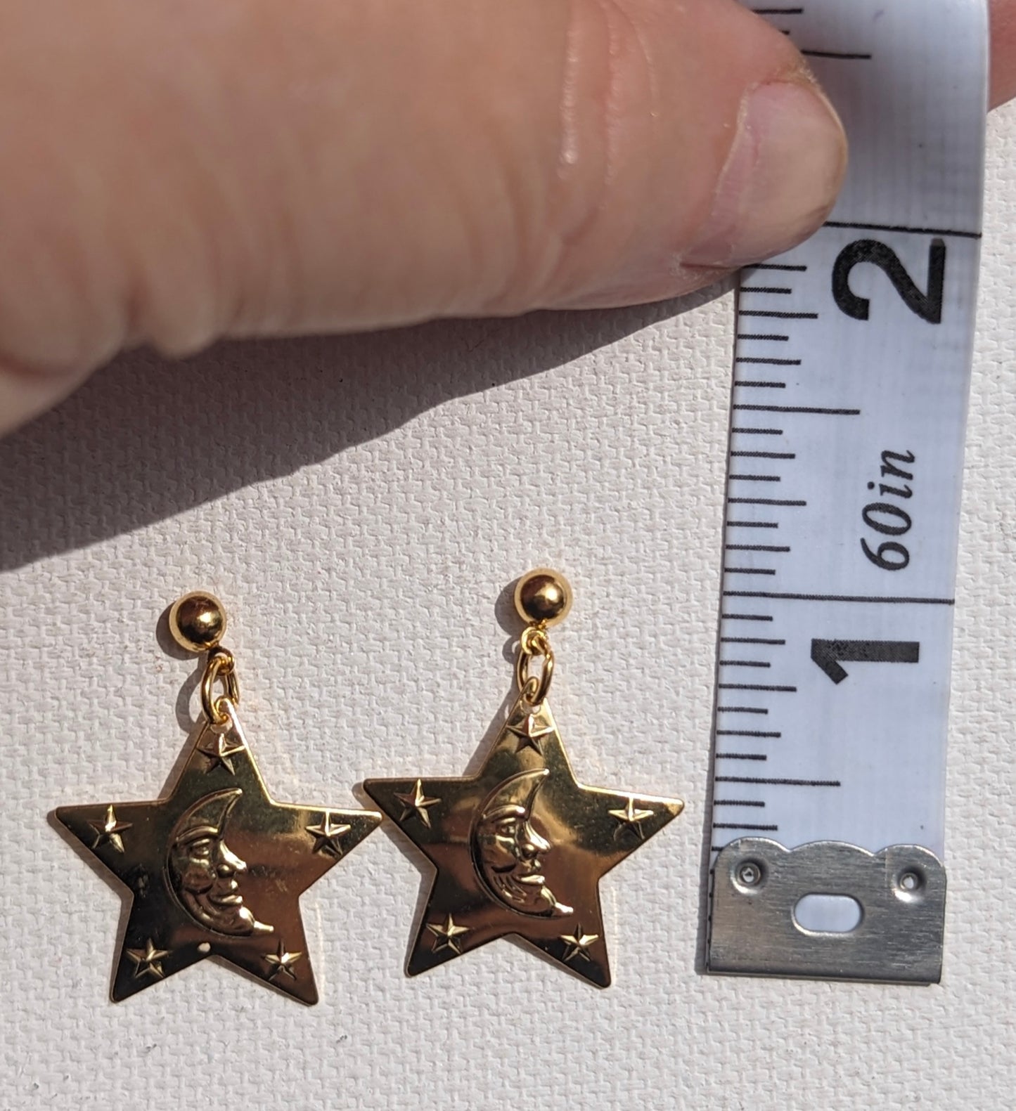 24k Gold plated Vintage Eclipse Moon and Star Post Earrings 1 inch Long USA Made by Sugar Gay Isber unisex-adult