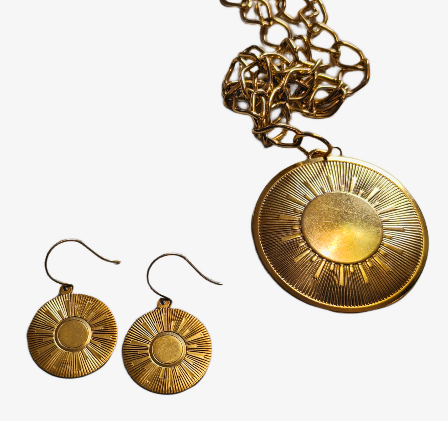 Eclipse Sun Necklace Gold Plated 36 inch Long USA Made by Sugar Gay Isber unisex-adult Sunday Morning Sun