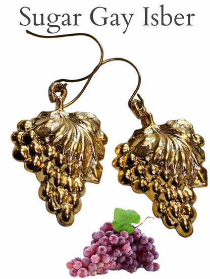 24k Gold Plated Vintage Grape Cluster Brass Pressing Miriam Haskell Sugar Gay Isber Gift Bag Wine Lover