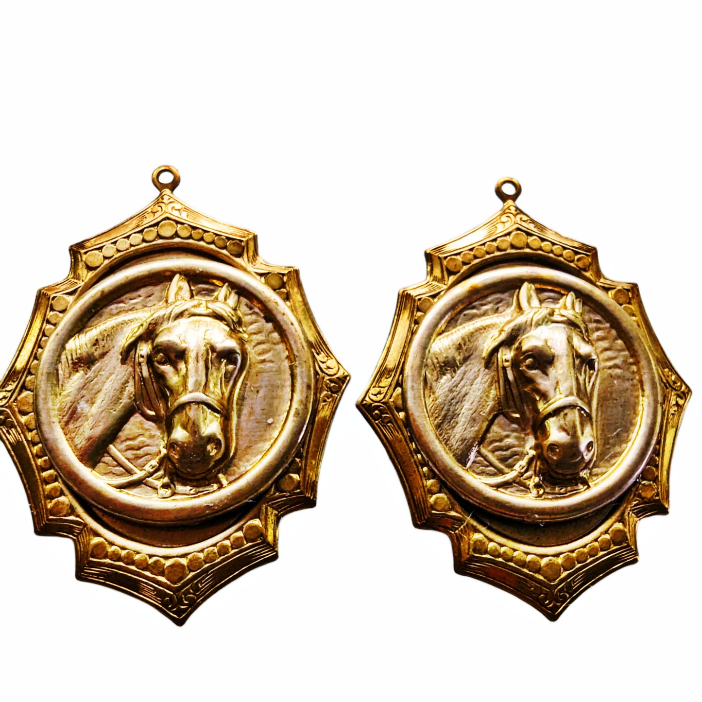 Highly Detailed Brass Horse Earrings  2.7 inch Long USA Made by Designer Sugar Gay Isber unisex-adult