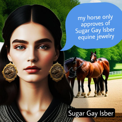 Highly Detailed Brass Horse Earrings  2.7 inch Long USA Made by Designer Sugar Gay Isber unisex-adult