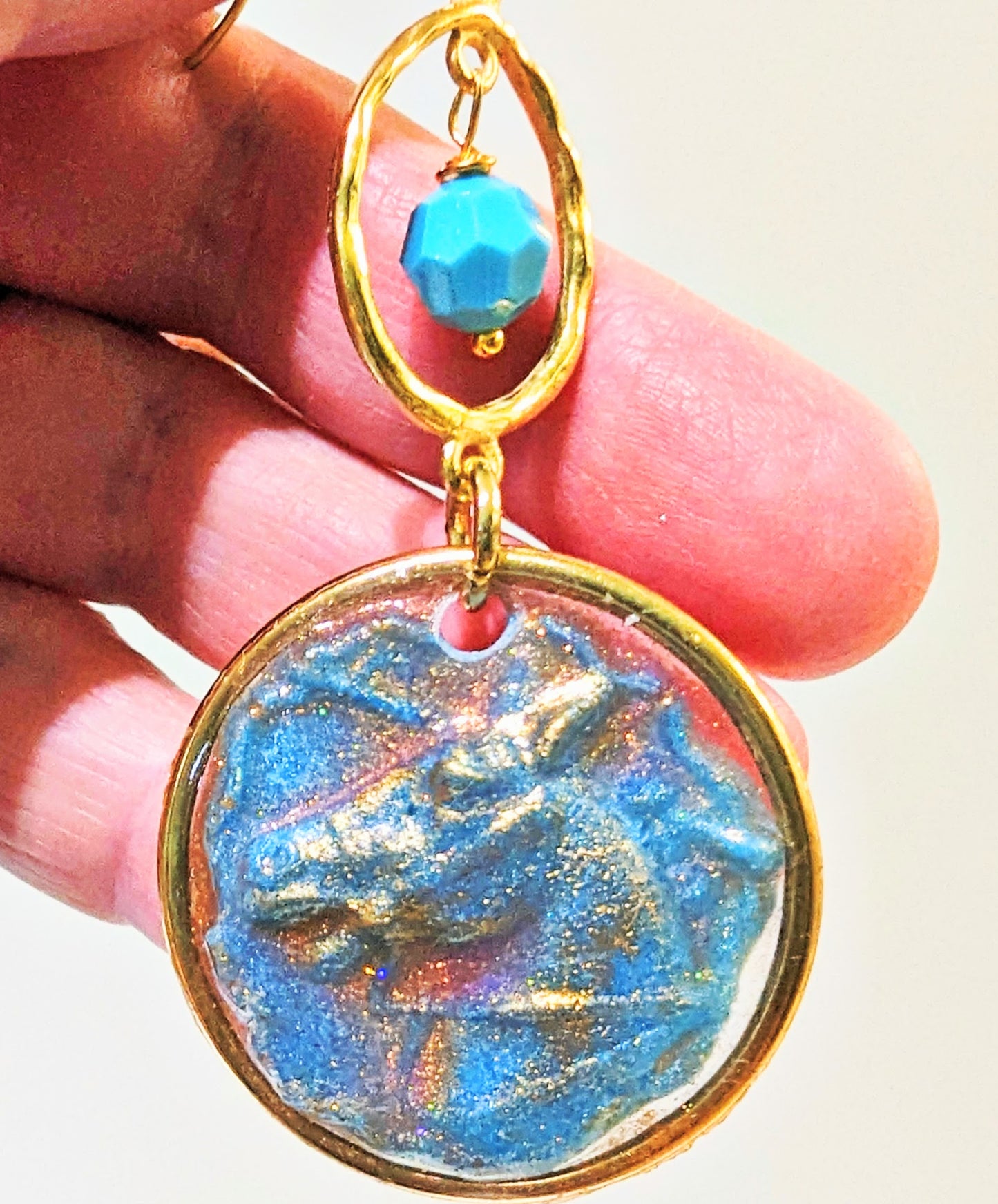 Swarovski Turquoise + Highly Detailed Blue Gold Resin Horse Earrings 3.1 inches USA Made by Designer Sugar Gay Isber unisex-adult