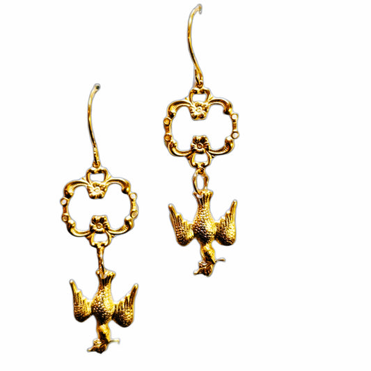 Stunning 24K Gold-Plated Dove Earrings - Designed by Award-Winning Artist Sugar Gay Isber