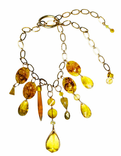 Yellow 200-carat Hand-cut Fancy Citrine Necklace Vintage Swarovskis Artisan USA Sugar Gay Isber