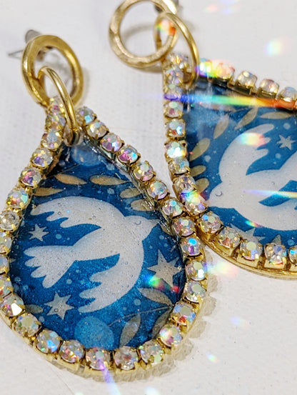 Beautiful Blue and Dove Sparkle Earrings Blue Gold Plated USA Made Sugar Gay Isber Free Shipping