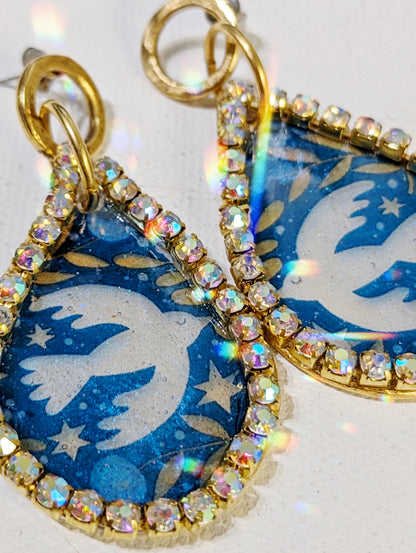 Beautiful Blue and Dove Sparkle Earrings Blue Gold Plated USA Made Sugar Gay Isber Free Shipping