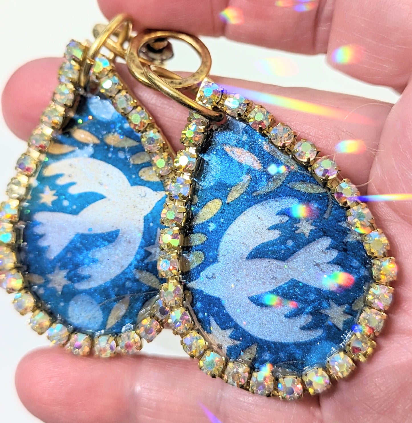 Beautiful Blue and Dove Sparkle Earrings Blue Gold Plated USA Made Sugar Gay Isber Free Shipping