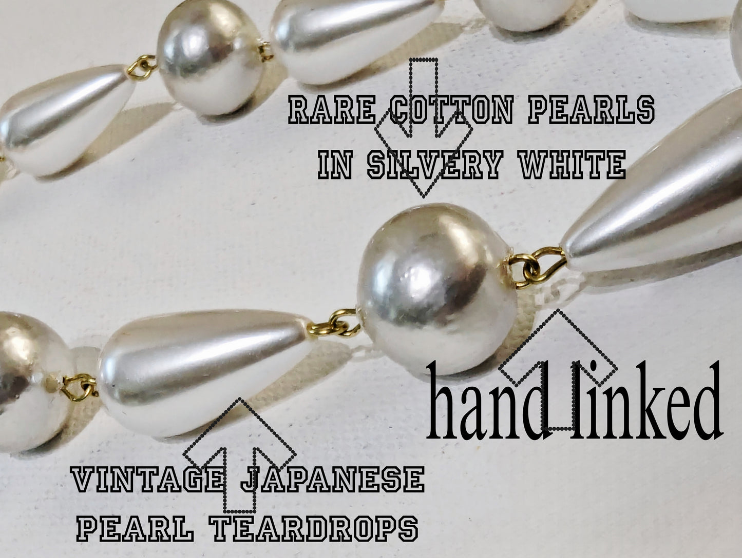 Hand-linked Vintage Pearls Long 22-inches Lobster Claw Handmade Sugar Gay Isber Bridal Rare Silver White 50s Cotton Pearls Gold Back Chaina