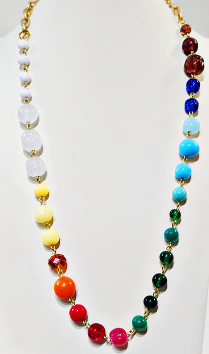 Gay Pride Vintage Bead One Strand Rainbow Necklace Hand linked Sugar Gay Isber 31 adjustable Unisex