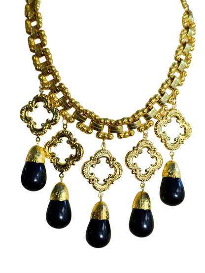 24K gold-plated Black Drama Drop Gold Necklace USA Sugar Gay Isber Designer