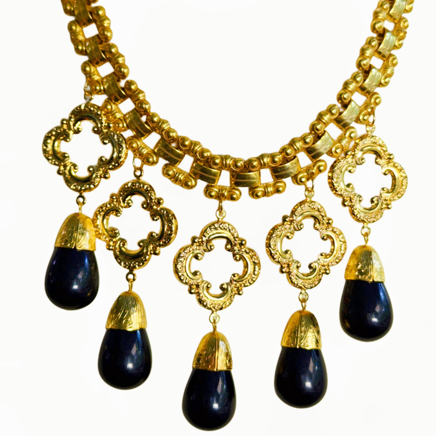 24K gold-plated Black Drama Drop Gold Necklace USA Sugar Gay Isber Designer