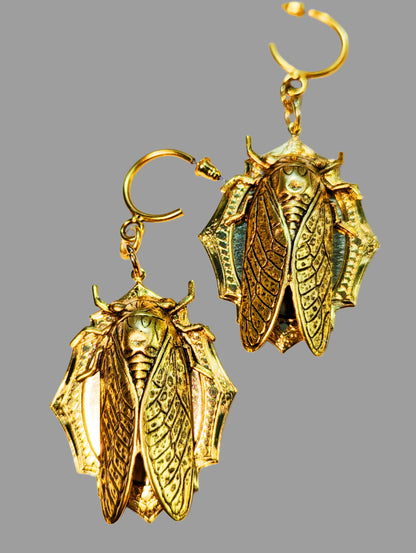 24K Gold Plated Cicada Earrings Brass Pressings Amazing XL Earrings Hand Made by Sugar Gay Isber