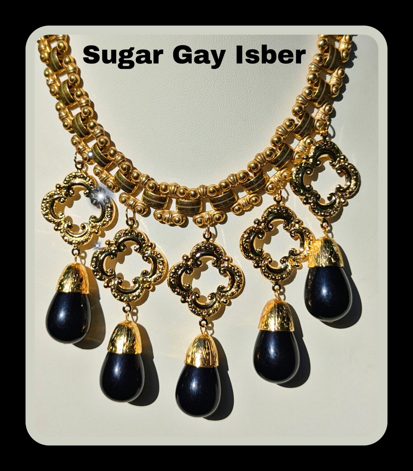 24K gold-plated Black Drama Drop Gold Necklace USA Sugar Gay Isber Designer