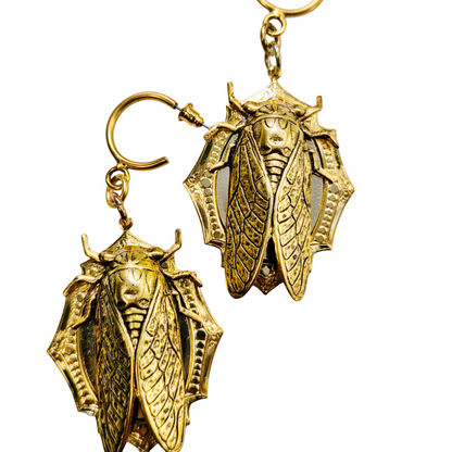 24K Gold Plated Cicada Earrings Brass Pressings Amazing XL Earrings Hand Made by Sugar Gay Isber