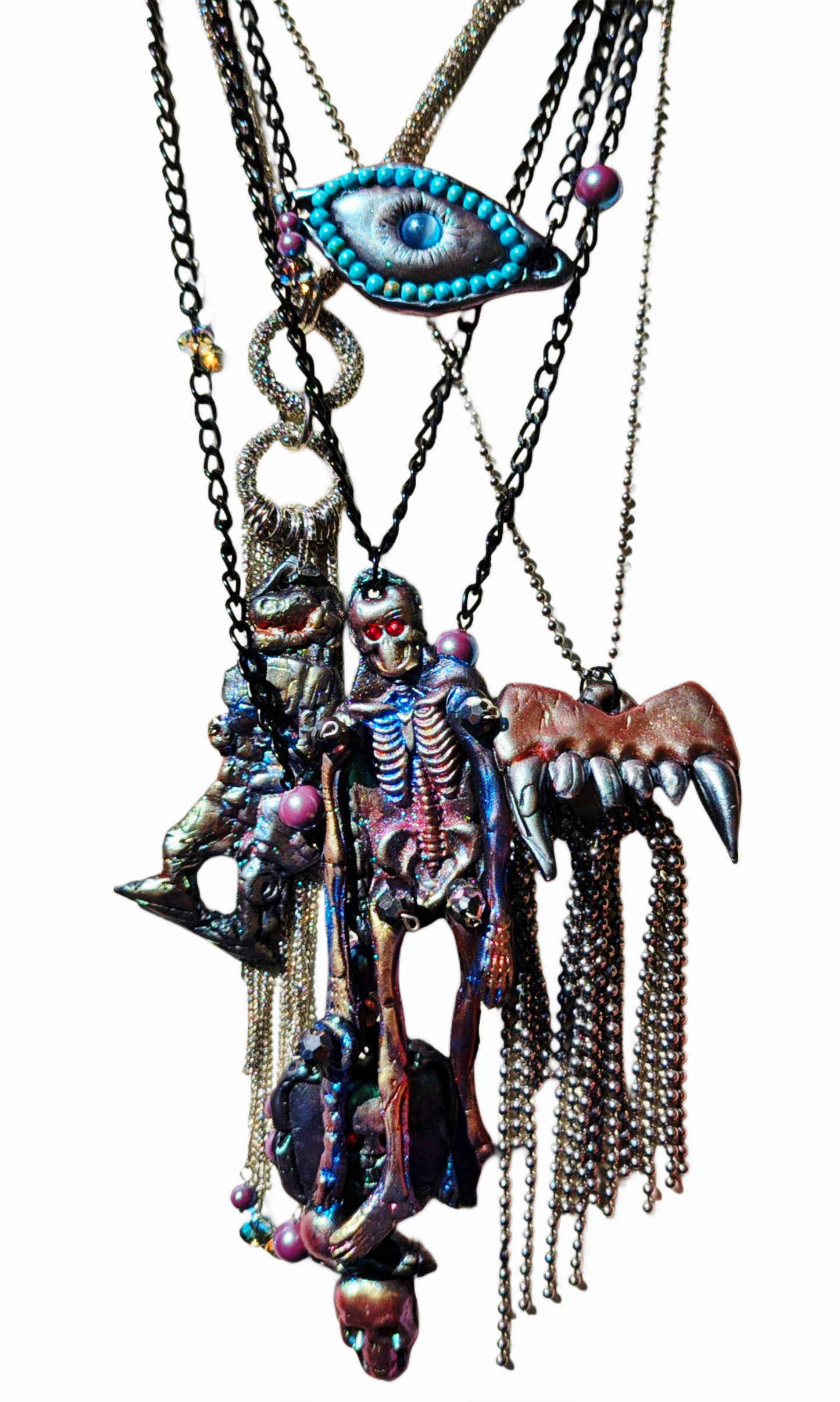 Fang Necklace Handmade Halloween Jewelry by Sugar Gay Isber – One-of-a-Kind, Ready to Ship! 24-inch ball chain Unisex