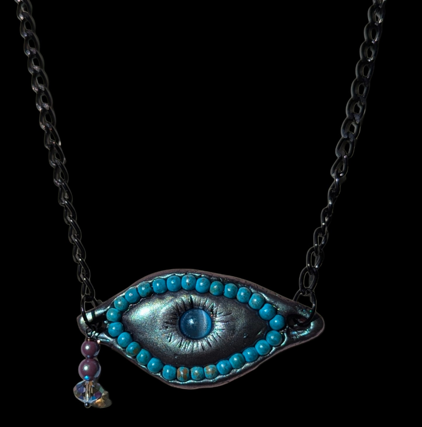 Evil Eye Protector Necklace Handmade Halloween Jewelry by Sugar Gay Isber – One-of-a-Kind, Ready to Ship! 22 inch black chain Unisex