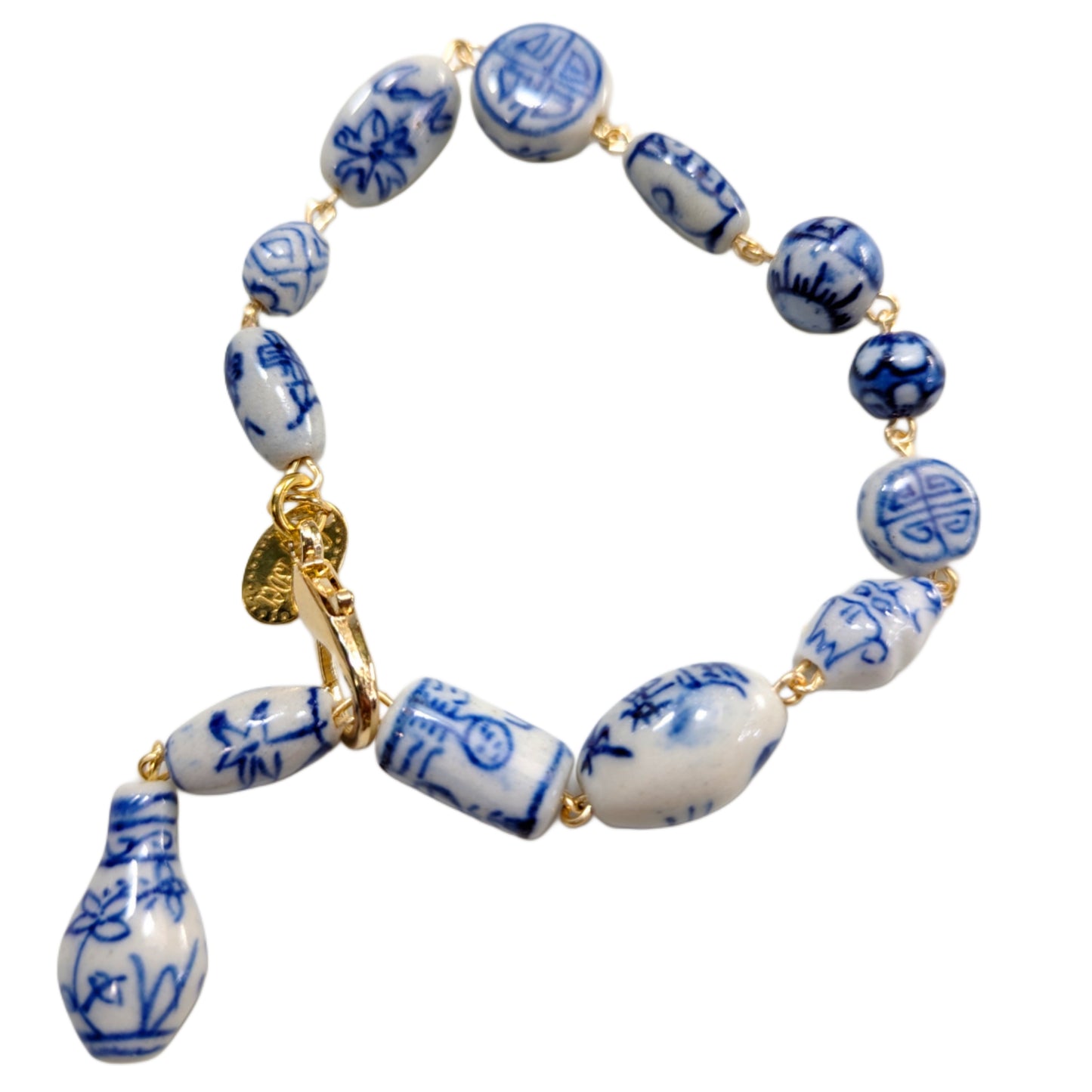 Handlinked Blue and White Porcelain Bead Bracelet - Classic and Timeless Design by Award-Winning Artist Sugar Gay Isber