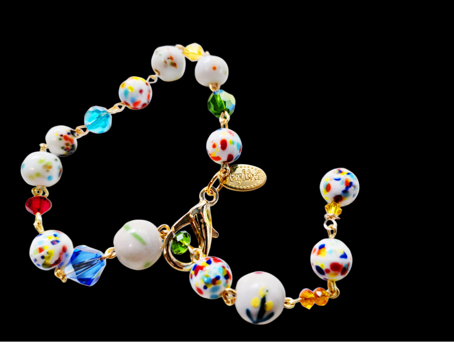 Hand linked Rainbow Colorful Dot Porcelain Bead Bracelet with crystals - Classic and Timeless Design by Award-Winning Artist Sugar Gay Isber (Copy)