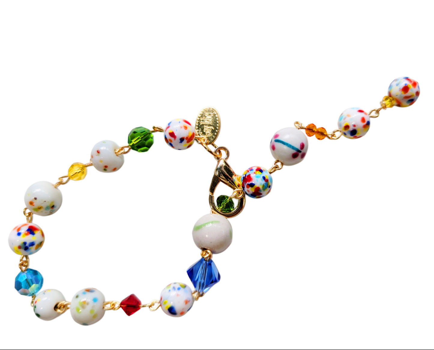 Hand linked Rainbow Colorful Dot Porcelain Bead Bracelet with crystals - Classic and Timeless Design by Award-Winning Artist Sugar Gay Isber (Copy)