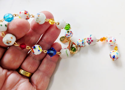 Hand linked Rainbow Colorful Dot Porcelain Bead Bracelet with crystals - Classic and Timeless Design by Award-Winning Artist Sugar Gay Isber (Copy)