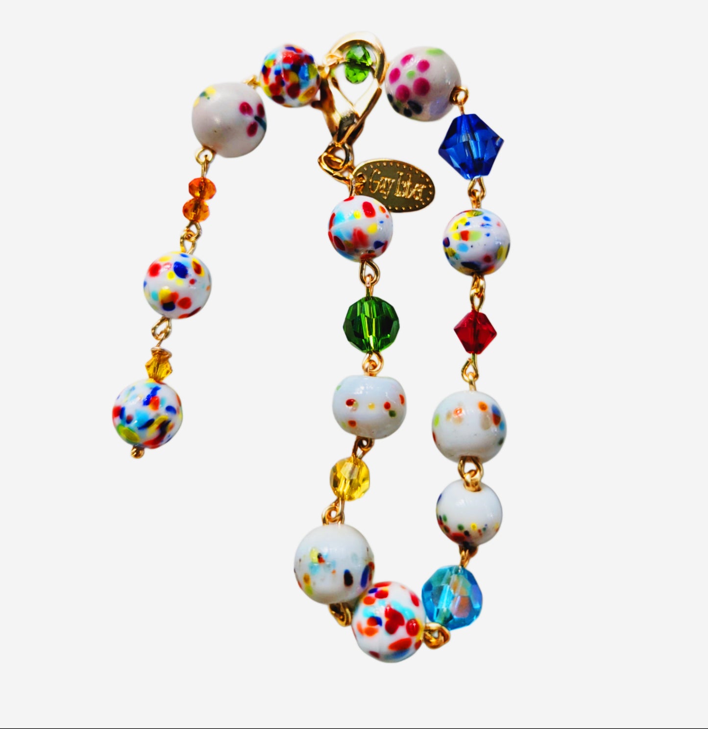 Hand linked Rainbow Colorful Dot Porcelain Bead Bracelet with crystals - Classic and Timeless Design by Award-Winning Artist Sugar Gay Isber (Copy)