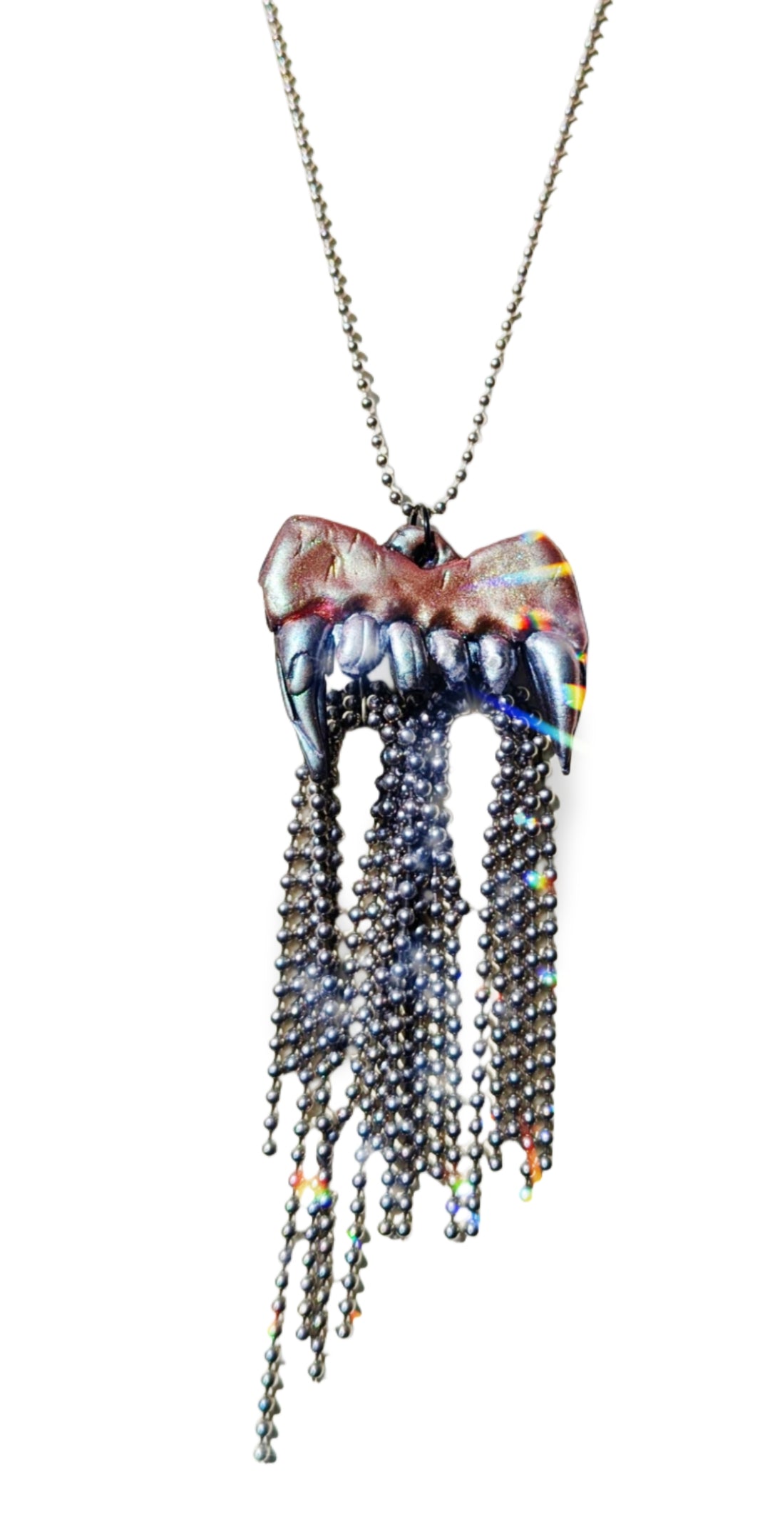 Fang Necklace Handmade Halloween Jewelry by Sugar Gay Isber – One-of-a-Kind, Ready to Ship! 24-inch ball chain Unisex