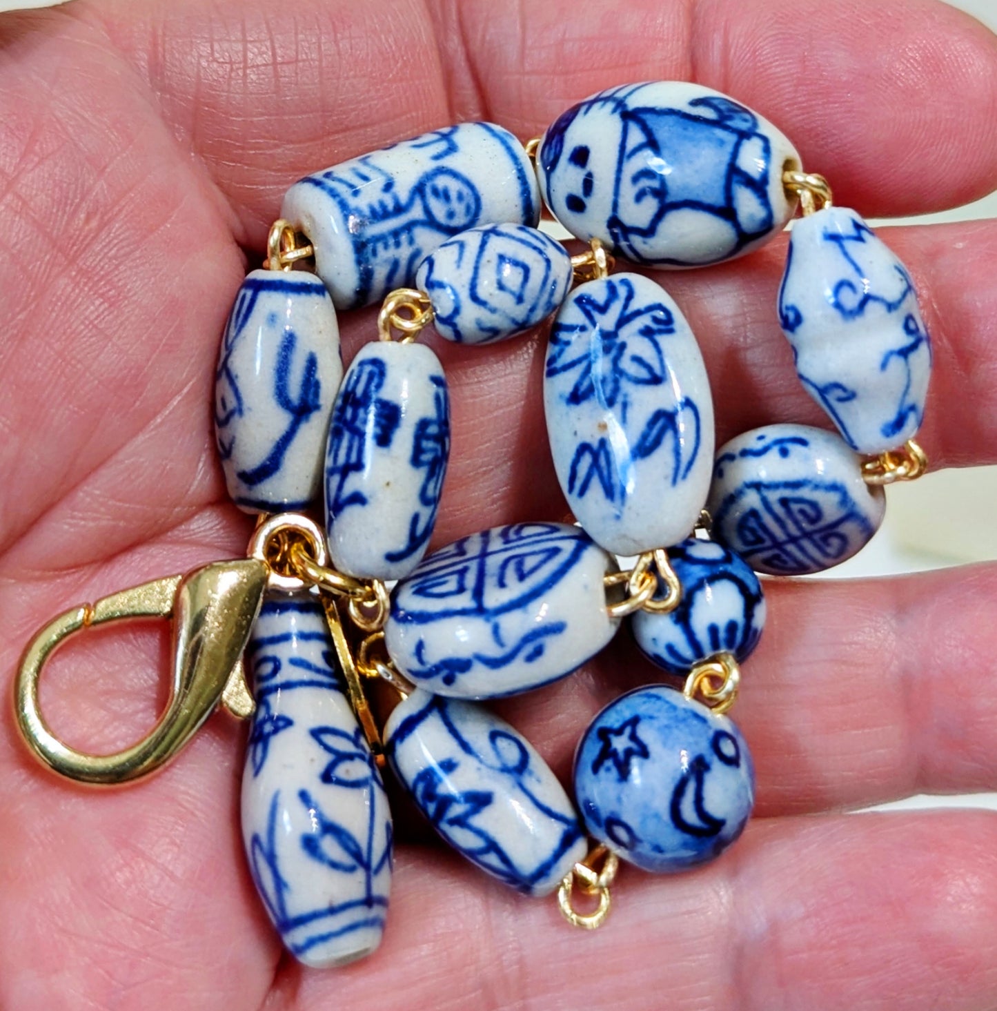 Handlinked Blue and White Porcelain Bead Bracelet - Classic and Timeless Design by Award-Winning Artist Sugar Gay Isber