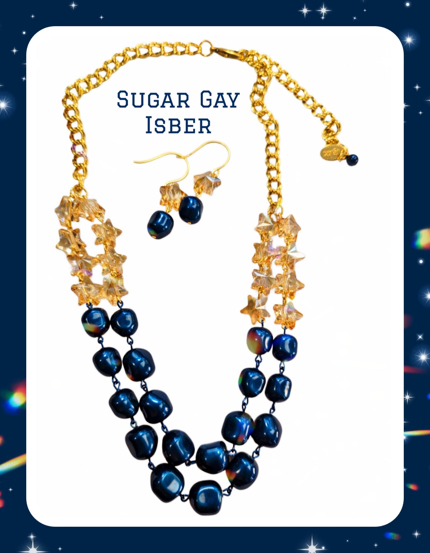 One-of-a-Kind Swarovski Petrol Pearl and Golden Shadow Star Necklace with Matching Earrings - Inspired by Kamala Harris - Handmade by Sugar Gay Isber