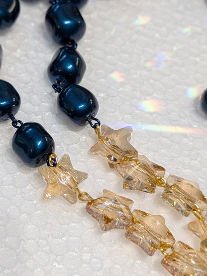 One-of-a-Kind Swarovski Petrol Pearl and Golden Shadow Star Necklace with Matching Earrings - Inspired by Kamala Harris - Handmade by Sugar Gay Isber