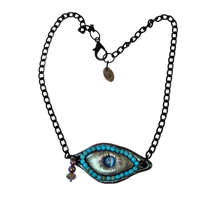 Evil Eye Protector Necklace Handmade Halloween Jewelry by Sugar Gay Isber – One-of-a-Kind, Ready to Ship! 22 inch black chain Unisex