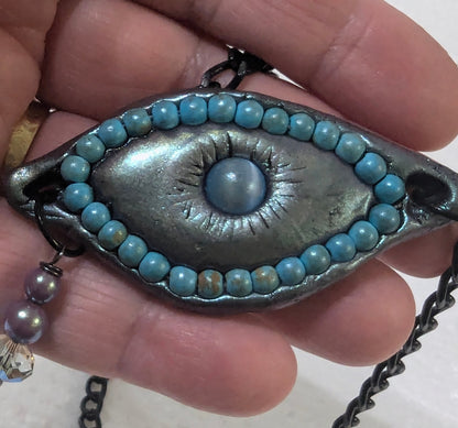 Evil Eye Protector Necklace Handmade Halloween Jewelry by Sugar Gay Isber – One-of-a-Kind, Ready to Ship! 22 inch black chain Unisex