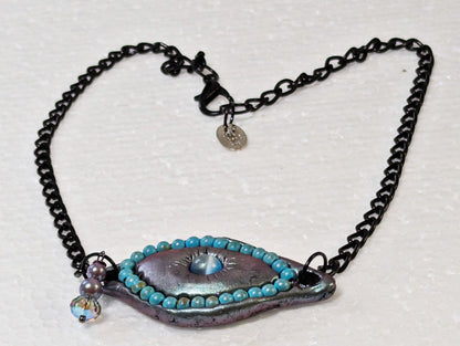 Evil Eye Protector Necklace Handmade Halloween Jewelry by Sugar Gay Isber – One-of-a-Kind, Ready to Ship! 22 inch black chain Unisex