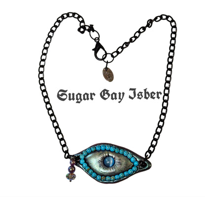 Evil Eye Protector Necklace Handmade Halloween Jewelry by Sugar Gay Isber – One-of-a-Kind, Ready to Ship! 22 inch black chain Unisex