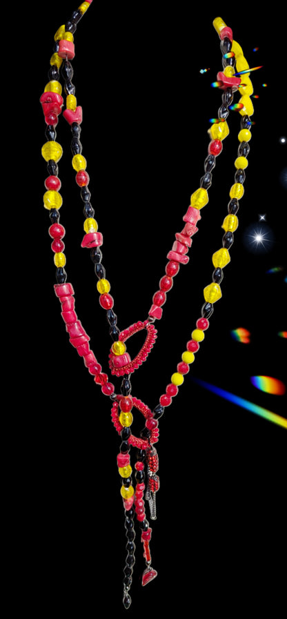 Red, Black, Yellow Beaded Coral Snake Lariat One of One ready for Halloween Sugar Gay Isber Unisex