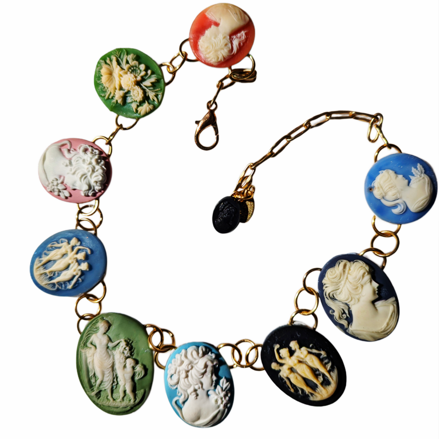 Assorted Colored Cameos Collar USA Made Vintage Sugar Gay Isber Sisters Necklace Unisex Multicolor 23 inches