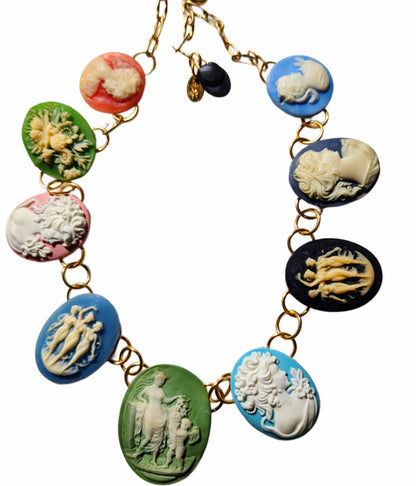 Assorted Colored Cameos Collar USA Made Vintage Sugar Gay Isber Sisters Necklace Unisex Multicolor 23 inches