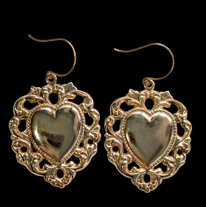 24k Gold Plated Heart Earrings 2.4 inch Long USA Made by Sugar Gay Isber Gift unisex-adult Bridal (Copy)