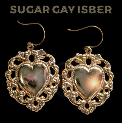 24k Gold Plated Heart Earrings 2.4 inch Long USA Made by Sugar Gay Isber Gift unisex-adult Bridal (Copy)