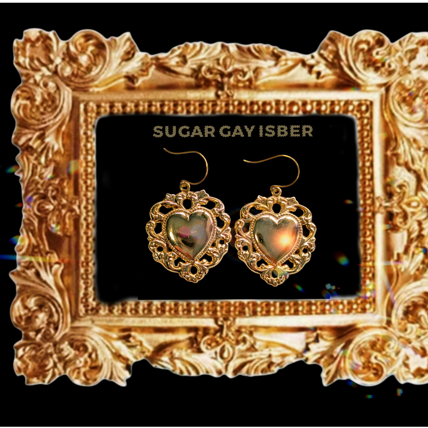 24k Gold Plated Heart Earrings 2.4 inch Long USA Made by Sugar Gay Isber Gift unisex-adult Bridal (Copy)