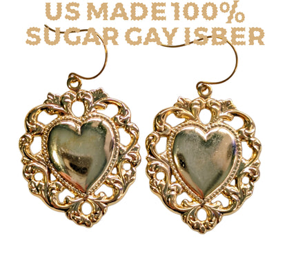 24k Gold Plated Heart Earrings 2.4 inch Long USA Made by Sugar Gay Isber Gift unisex-adult Bridal (Copy)