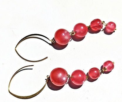 Pink Handmade Vintage Glass Cherry Brand Japanese Beads Dangle Drop Earrings USA made Sugar Gay Isber Free shipping 3.5 inches